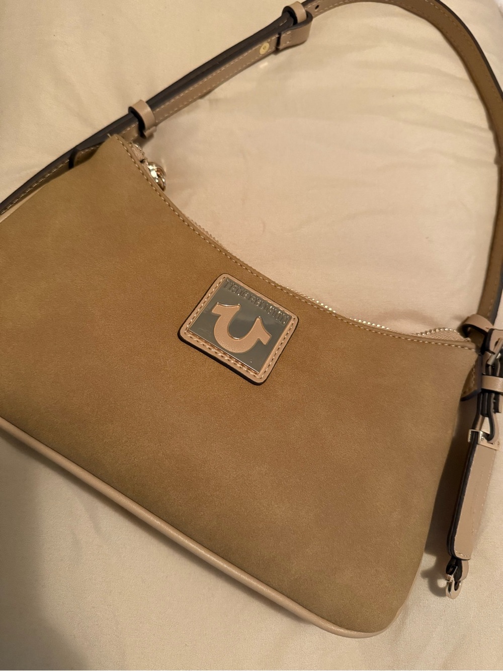 True Religion Olive-Tan Suede Shoulder Bag